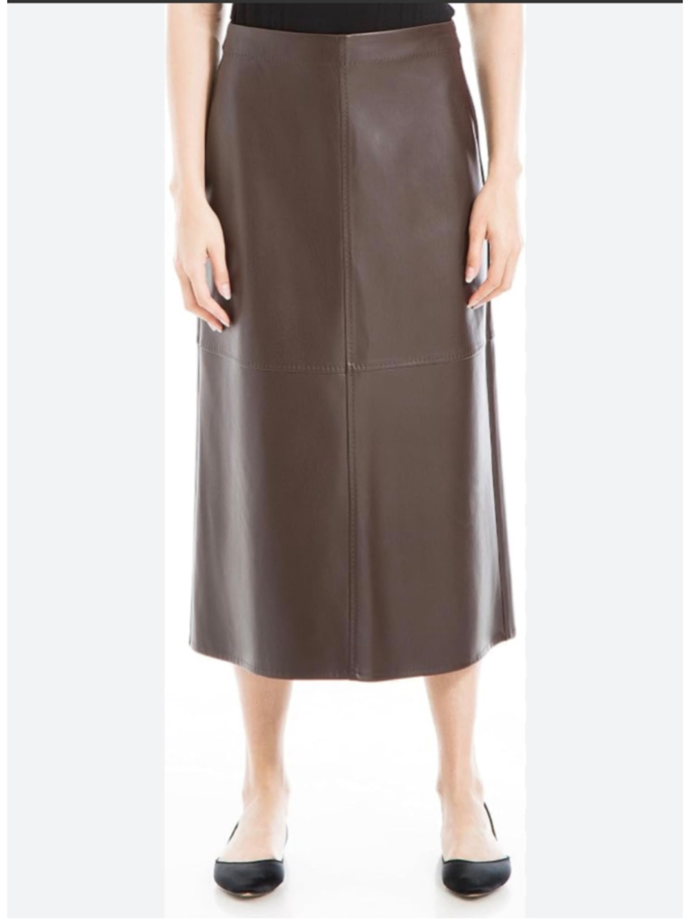 Max Studio Faux Leather A-Line Midi Skirt|Brown|Small|NWOT|